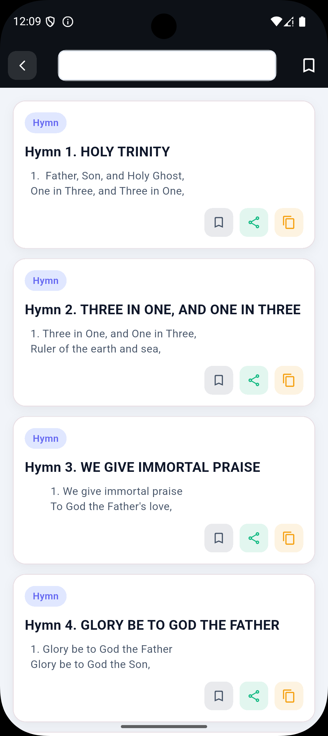 Hymns List